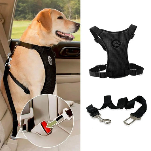 Breathable Mesh Dog Harness & Leash – Adjustable Pet Harness with Car Seat Safety Belt and Chest Straps