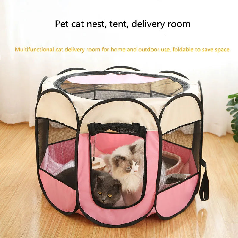 Foldable Pet Tent Crate – Octagonal Cat & Dog Nest, Indoor/Outdoor Pet Playpen, Delivery Room Cage for Small Pets