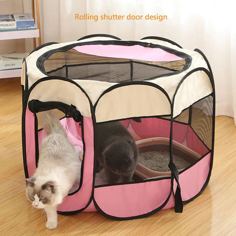 Foldable Pet Tent Crate – Octagonal Cat & Dog Nest, Indoor/Outdoor Pet Playpen, Delivery Room Cage for Small Pets