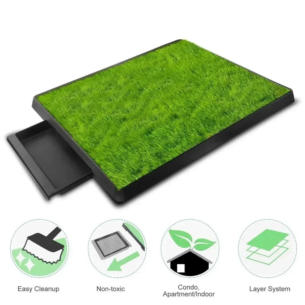 Portable Pet Dog Toilet – 3-Layer Synthetic Grass Potty Tray with Anti-Splash Mesh for Puppies & Kittens