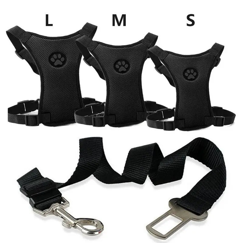 Breathable Mesh Dog Harness & Leash – Adjustable Pet Harness with Car Seat Safety Belt and Chest Straps