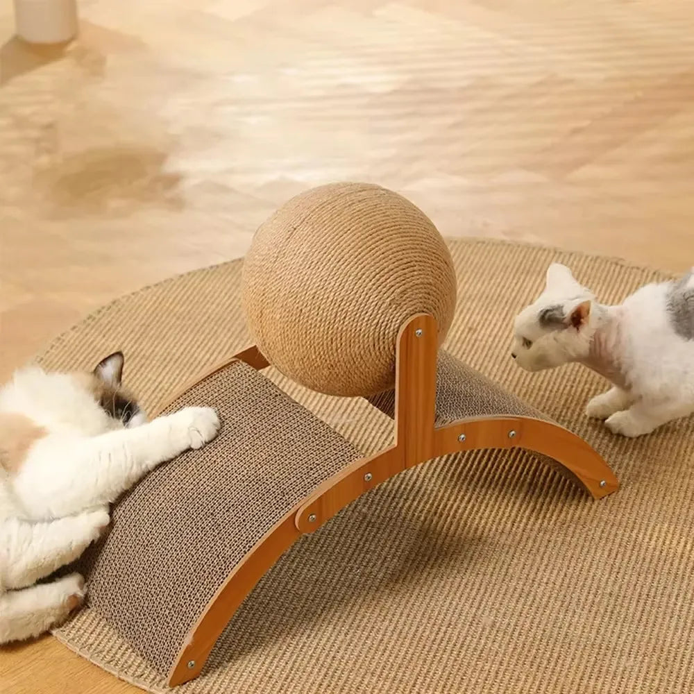 Wooden Cat Scratching Ball – 2-in-1 Sisal Scratch Board & Solid Wood Paw-Grinding Toy for Cats
