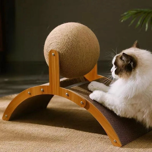 Wooden Cat Scratching Ball – 2-in-1 Sisal Scratch Board & Solid Wood Paw-Grinding Toy for Cats