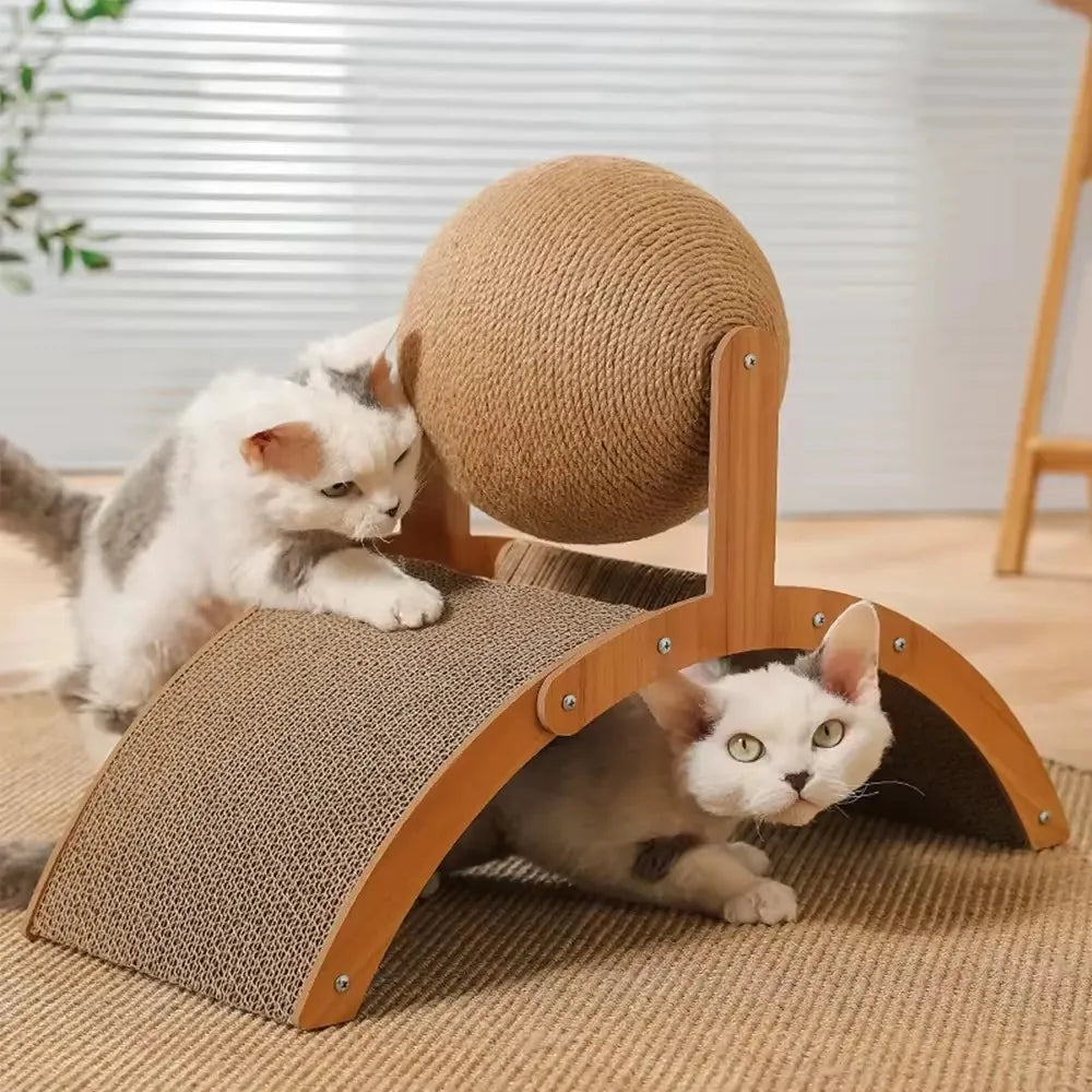 Wooden Cat Scratching Ball – 2-in-1 Sisal Scratch Board & Solid Wood Paw-Grinding Toy for Cats